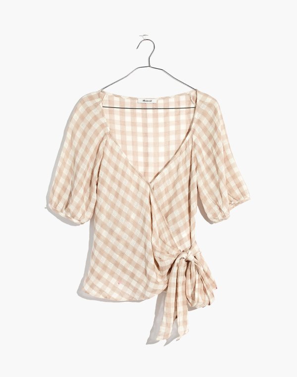 Sweetheart Wrap Top in Gingham Check