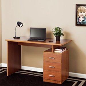 Fineboard Home Office Desk with 3 Drawers, Cherry Finish