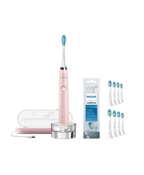 Bundle: HX9361/62 DiamondClean Toothbrush in Pink + HX9028/12 8 Pk White Replacement Brush Heads 2019 Edition