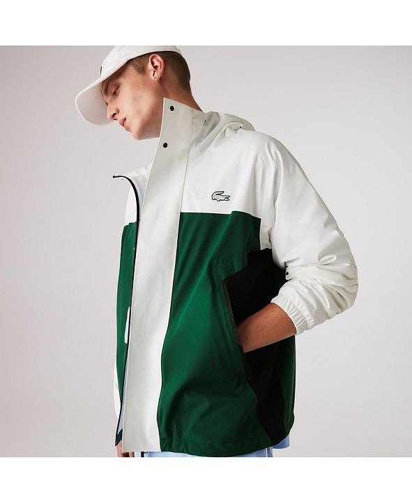 Men's Regular Fit Asymmetrical Colorblocked Waterproof Jacket with Hood