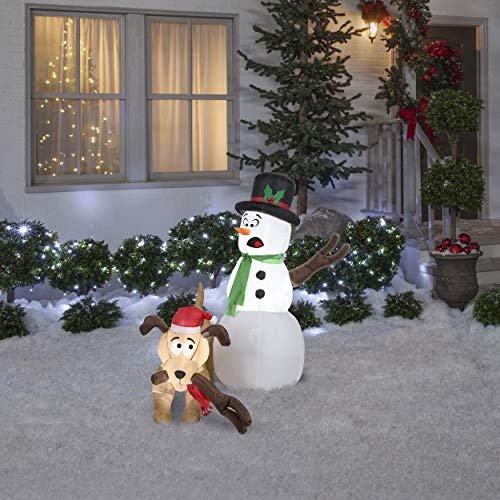 35138 Airblown Snowman and Dog Christmas Inflatable 4 FT TALL