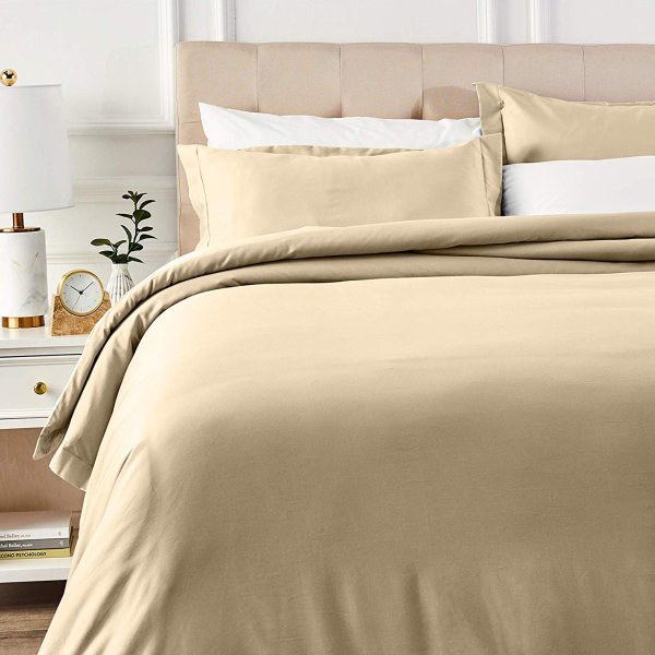 400 Thread Count Cotton Duvet Cover Bed Set with Sateen Finish - King, Beige