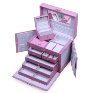 粉色超美带锁皮质收纳盒+旅行小粉盒