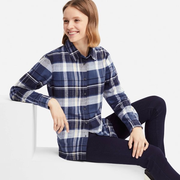 WOMEN FLANNEL CHECKED LONG-SLEEVE SHIRT