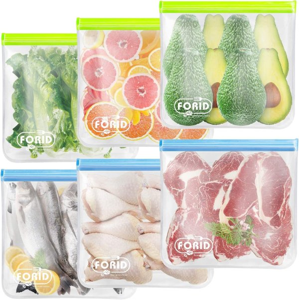 Reusable Storage Bags, 11 Pack EXTRA THICK Reusable Food Storage Bags (3  Reusable Gallon Bags + 4 Reusable Sandwich Bags + 4 Reusable Snack Bags)  BPA FREE Ziplock Freezer Bags/Multicolor 