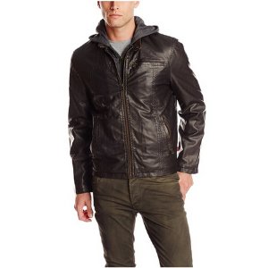 Levi's Men's Big-Tall Faux Leather Hoody Racer Jacket