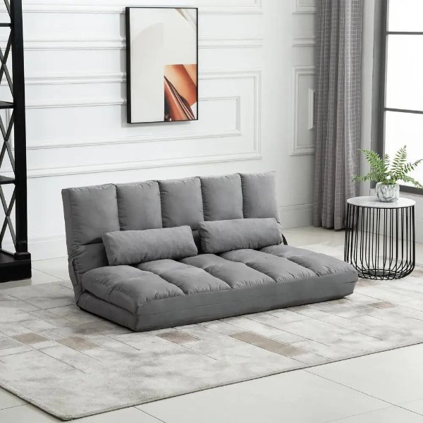 51.25" Grey Suede Double Floor Sofa Bed with 7-Position Adjustable Backrest