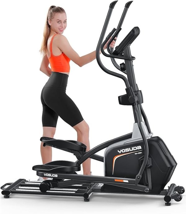 High-End Elliptical Machine - Elliptical Exercise Machine for Home Use with Hyper-Quiet Magnetic Front Drive System, 17.3in Stride, 16 Levels of Resistance, Supports up to 330lbs