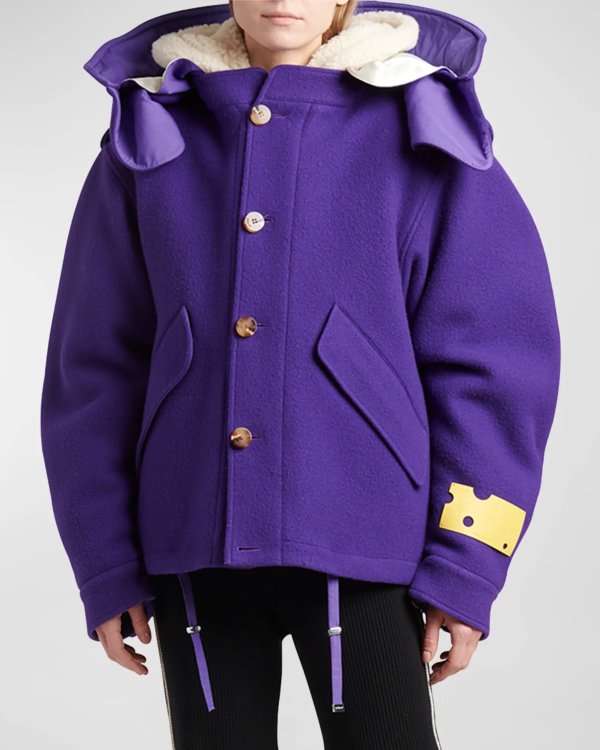 Removable Teddy-Lining Brushed Wool Parka Jacket