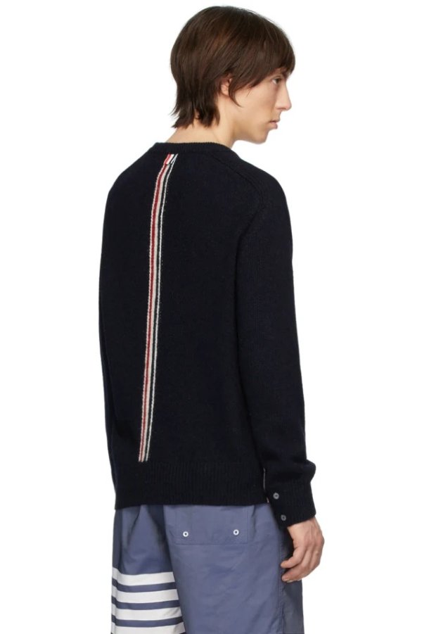 Navy Jersey Stitch Center-Back Stripe Sweater