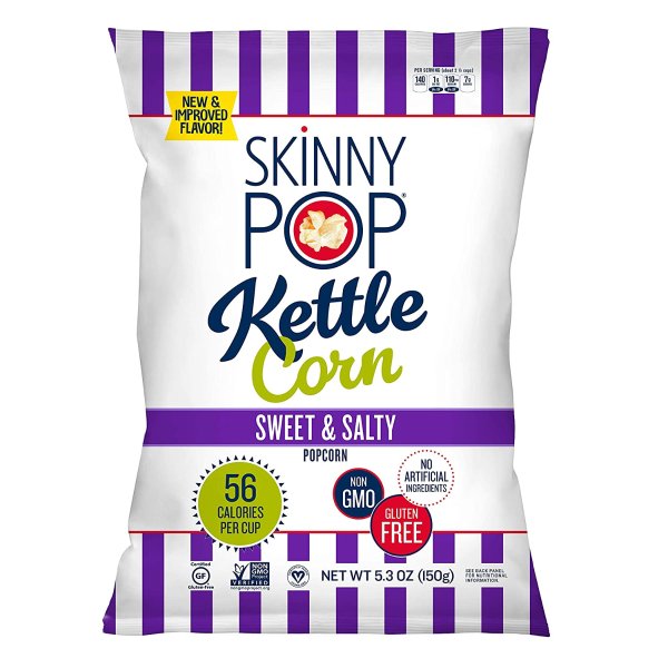 Popped Sweet & Salty Kettle Popcorn, Individual Bags, Healthy Snacks, 5.3oz (Pack of 12)