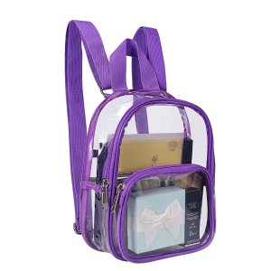 USPECLARE Clear Mini Backpack Stadium Approved, Waterproof Transparent Backpack for Security Travel, Concert & Sport Events (Purple)