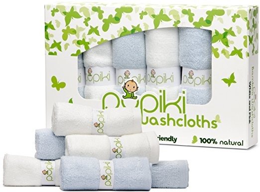 Pupiki Baby Washcloths: 6 Ultra-Soft 100% Organic Bamboo Baby Washcloth Hypoallergenic Face towels Extra-Absorbent 10X10 Newborn Premium Towel Pack for Boys & Girls Great Baby Shower Gift White & Blue