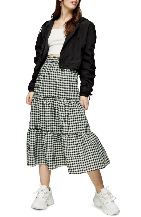 Gingham Check Tiered Skirt
