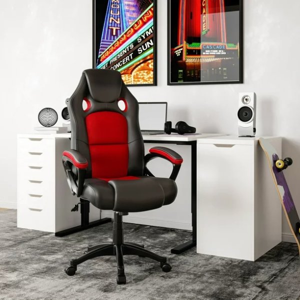 Akron Gaming Office Chair with Faux Leather, Red