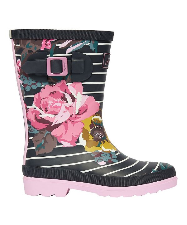 Navy Stripe Floral Tall Rain Boots - Girls