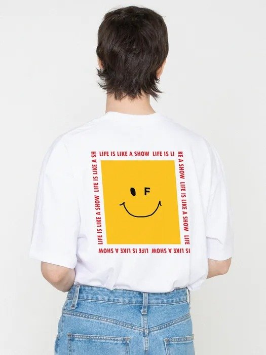 [UNISEX] Square Smile Life Font Back Printing White Clip T-Shirt _White