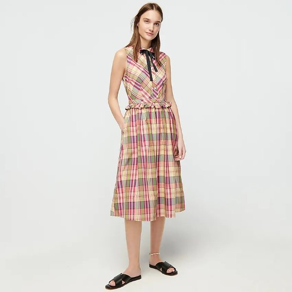 Shirtdress in plaid with removable necktie