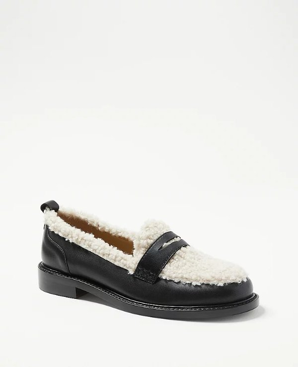 Leather Sherpa Penny Loafers | Ann Taylor