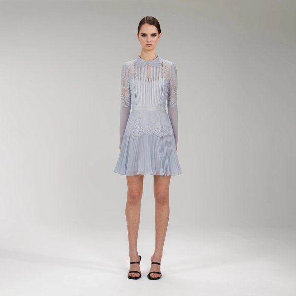 self-portrait Self Portrait Light Blue Lace Panel Mini Dress 425.00