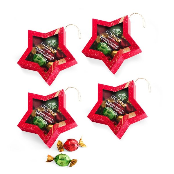 Star Ornament with Wrapped Truffles, Set of 4