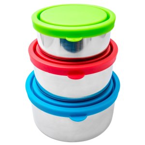 Bruntmor Trio Nesting 18/8 Stainless Steel Food Containers with Leak-Proof Lids, Set of 3