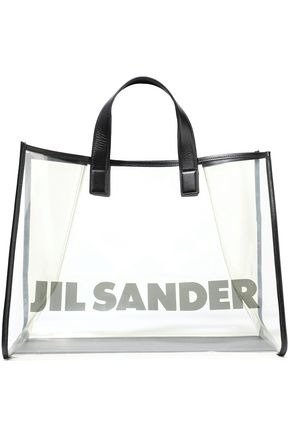 Leather-trimmed printed PVC tote