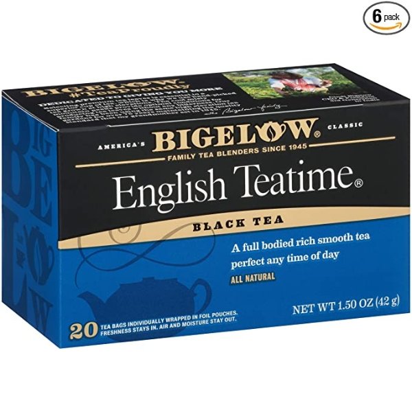 Bigelow English Teatime Black Tea Bags, 20 Count Box (Pack of 6) Caffeinated Black Tea, 120 Tea Bags Total