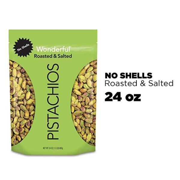 , No Shells, Roasted and Salted, 24 Ounce Resealable Bag