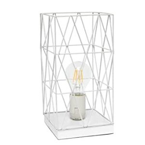 Simple Designs LT1073-WHT Geometric Square Metal Table Lamp, White