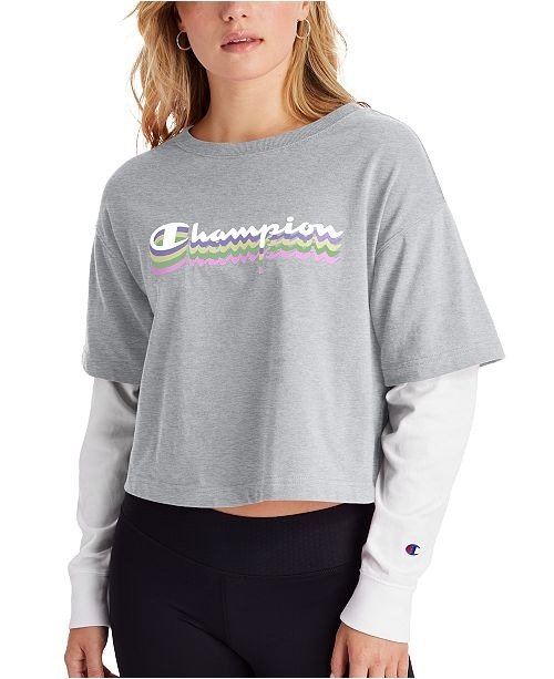 Women's Cotton Logo Layered-Look Cropped Shirt