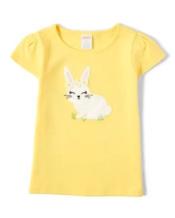 Girls Short Ruffle Sleeve Embroidered Bunny Top - Garden Party