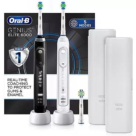 Oral-B Genius Elite 6000 Rechargeable Electric Toothbrush, White & Black (2 pk.) - Sam's Club