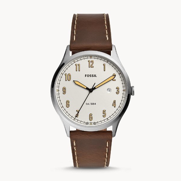 Forrester Three-Hand Date Brown Leather Watch