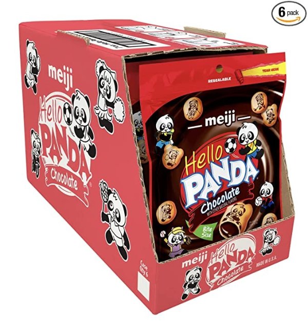 Hello Panda Cookies, Chocolate Creme Filled, Resealable Package - 7 oz, Pack of 6 - Bite Sized Cookies with Fun Panda Sports