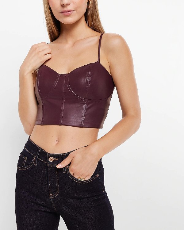 Express Express Body Contour Faux Leather Corset Cropped Top 54.00