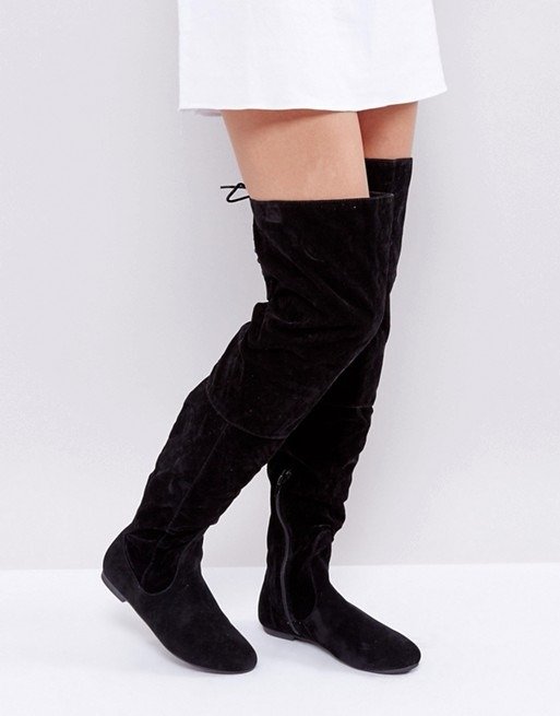 Daisy Street Lace Back Black Over The Knee Boots at asos.com