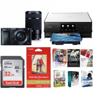 Sony a6000 Mirrorless Camera w/ 16-50 & 55-210, WiFi Printer, 32GB Card