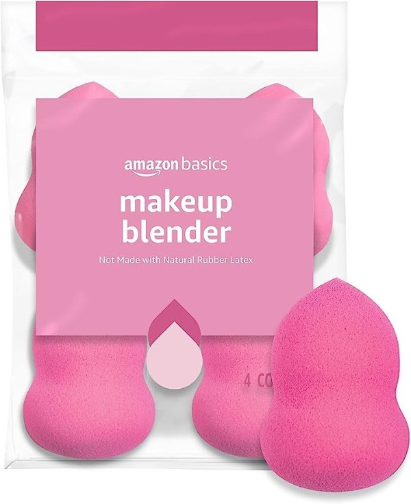 Amazon Basics Large Makeup Blender, 4-Pack, Pink (Previously Solimo)