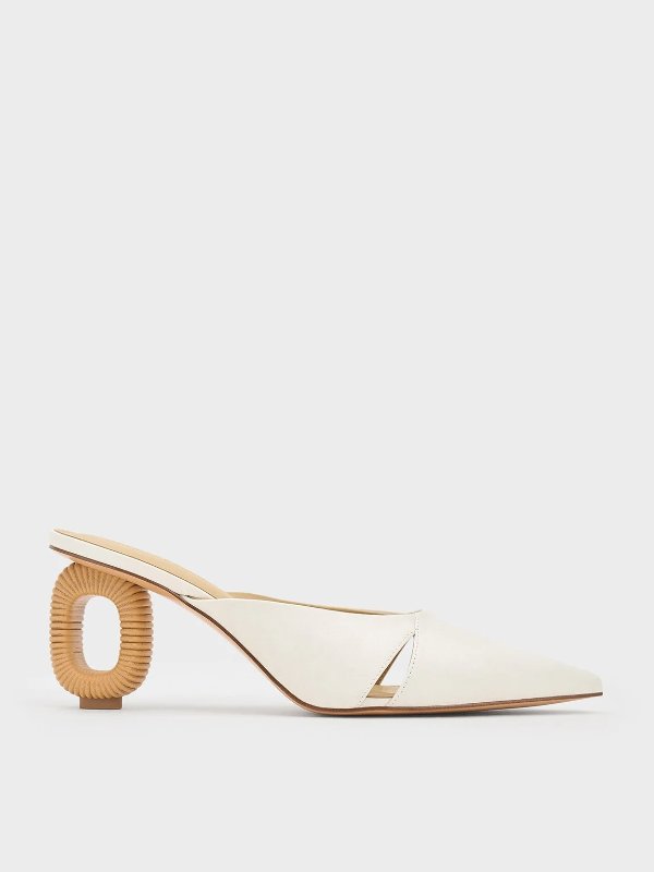 Cut-Out Sculptural-Heel Mules - White
