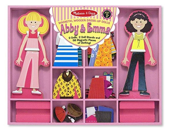 Abby and Emma Deluxe Magnetic Wooden Dress-Up Dolls Play Set (55+ pcs)