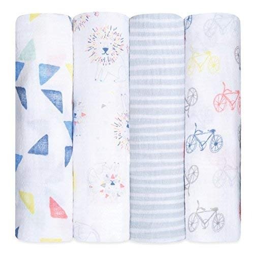 Swaddle Baby Blanket; 100% Cotton Muslin; Large 47 X 47 inch; 4-pack; leader of the pack