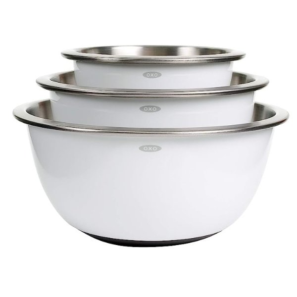 Good Grips 3-Piece Stainless-Steel Mixing Bowl Set, White
