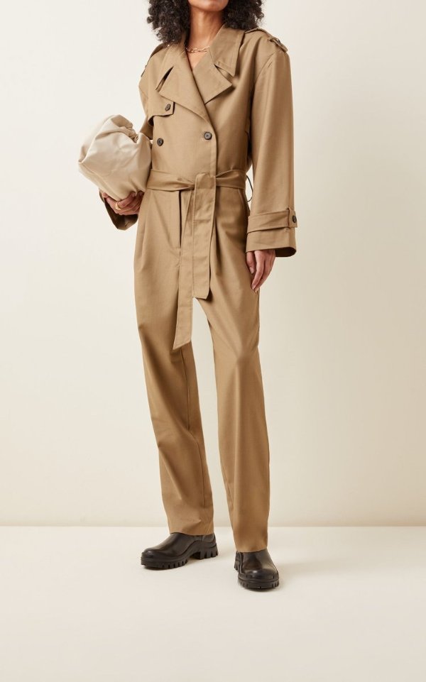 Gabardine Double-Breasted Trench Jumpsuit