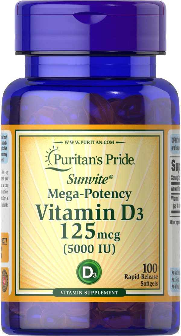 Vitamin D3 125 mcg (5000 IU) 100 Softgels | Puritan's Pride