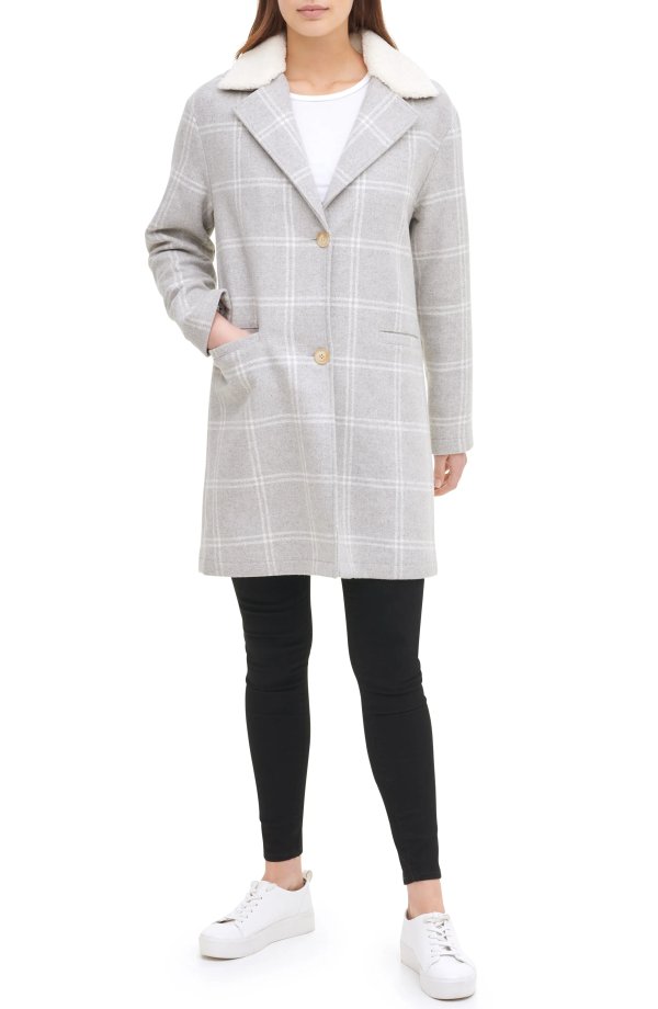 Wool Top Coat with Faux Shearling Collar