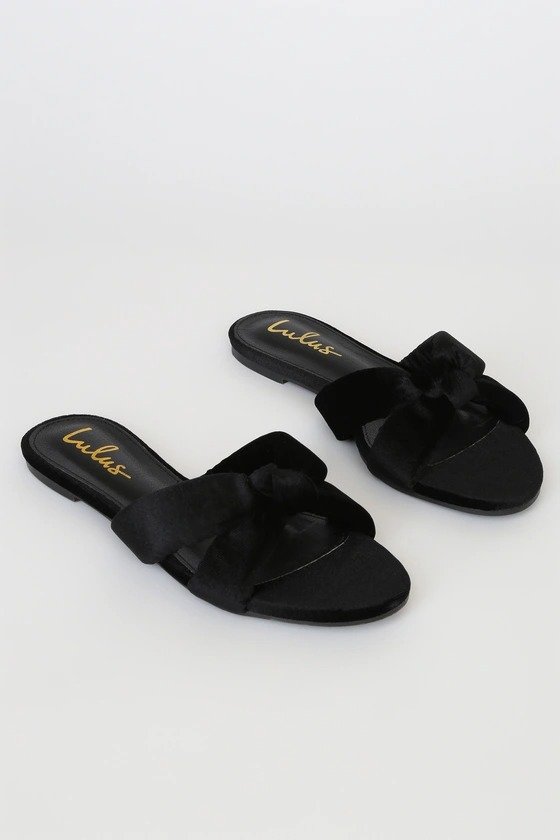 Shadee Black Velvet Knotted Slide Sandals