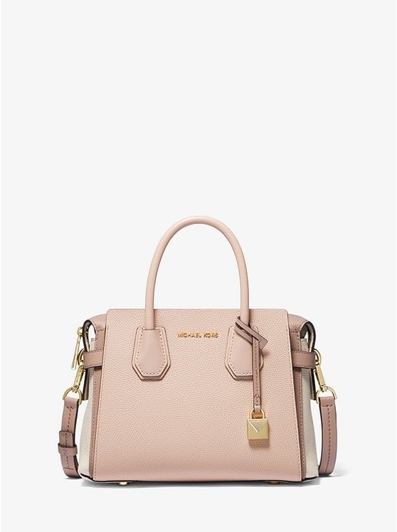 Mercer Small Tri-Color Pebbled Leather Belted Satchel