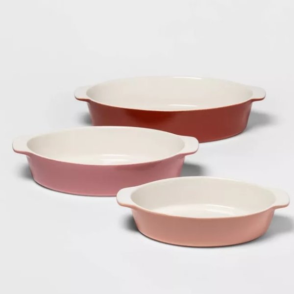 3pc Stoneware Oval Bakeware Set Pink - Threshold&#8482;