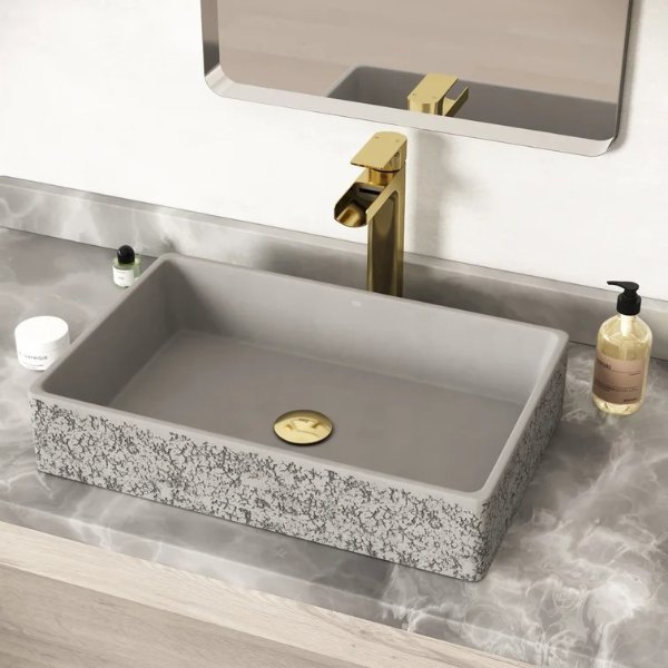 VG04054 VIGO Matte Stone 13.875'' Ash Gray Concrete Rectangular Vessel Bathroom Sink
